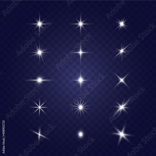  Shine starlight isolated on transparent background. Glowing light effect.Set of flashes, Lights and Sparkles on a transparent background.