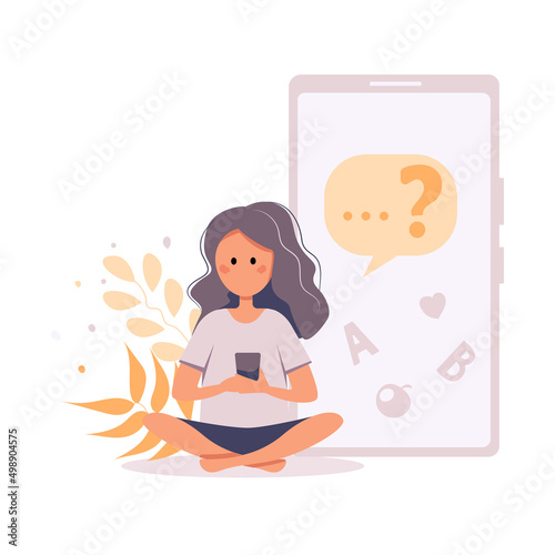 People ask frequently asked questions. Frequently asked questions, girl asking a question, children's questions and answers vector illustration. The concept of Internet communication. FAQ.

