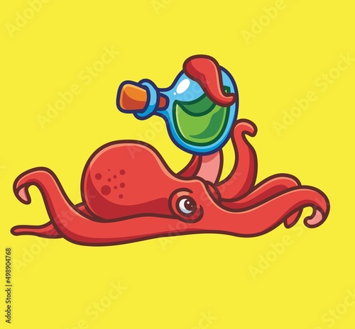 cute octopus bring potion. isolated cartoon animal nature illustration. Flat Style Sticker Icon Design Premium Logo vector. Mascot Character