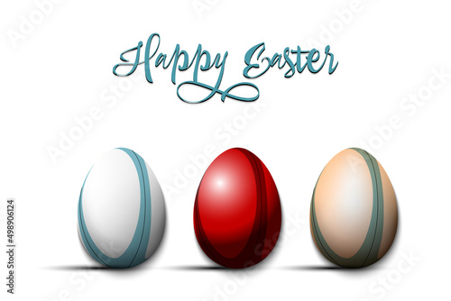 Happy Easter. Set eggs decorated in the form of a rugby balls different colors. Eggs shaped rugby balls. Pattern for greeting card, banner, poster. Vector illustration on isolated background