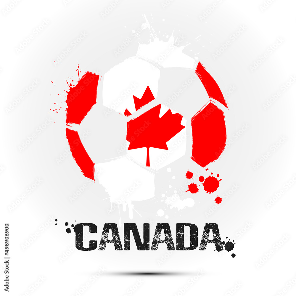 Abstract soccer ball with Canada national flag colors. Flag of Canada in the form of a soccer ball made on an isolated background. Football championship banner. Vector illustration Abstract soccer ball with Canada national flag colors. Flag of Canada in the form of a soccer ball made on an isolated background. Football championship banner. Vector illustration