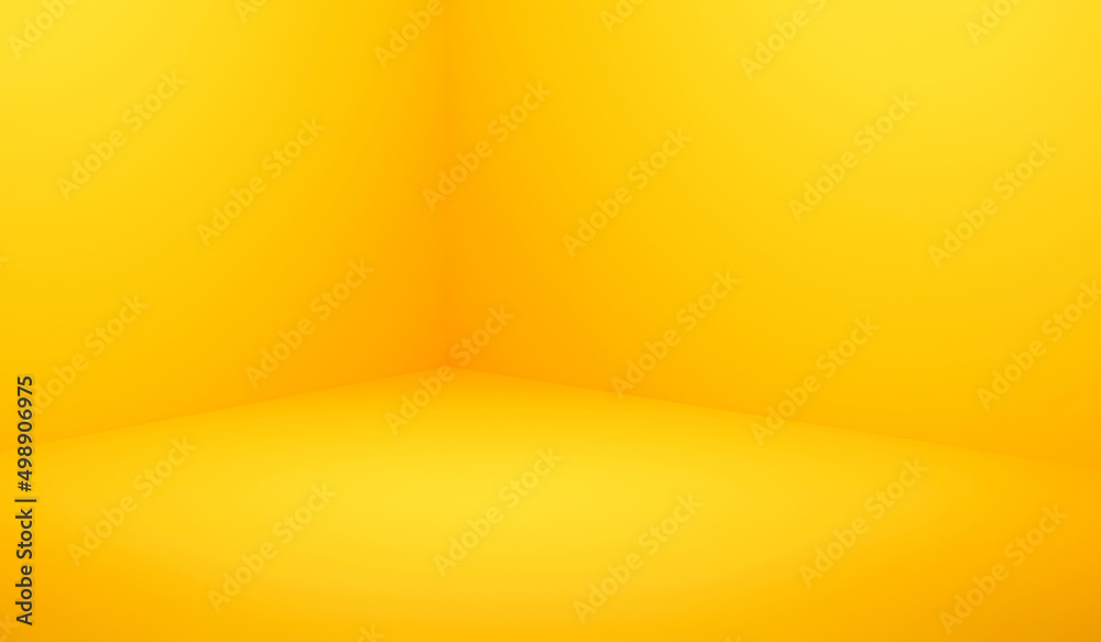 Yellow room corner empty interior 3d background of blank modern wall space  floor home design studio or simple presentation backdrop template scene and  summer product platform display on art wallpaper. Stock Photo |