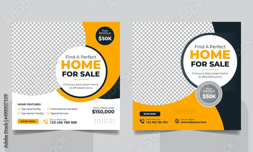 Real estate house property sale social media post square flyer and web banner template