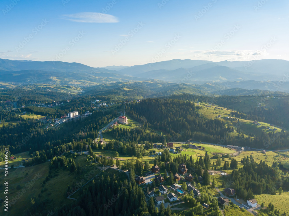 Naklejka premium Ukrainian Carpathians mountains in summer. Aerial drone view.