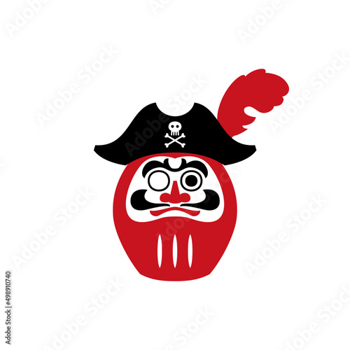 Japanese daruma doll with Pirate hat, vector flat symbol design