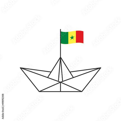 Paper boat icon. A boat with the flag of Senegal. Vector illustration
