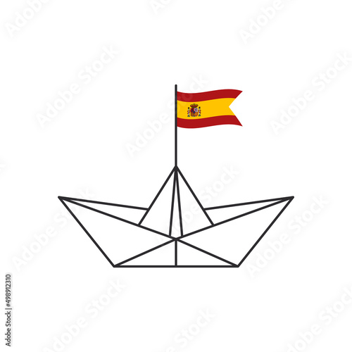 Paper boat icon. A boat with the flag of Spain. Vector illustration