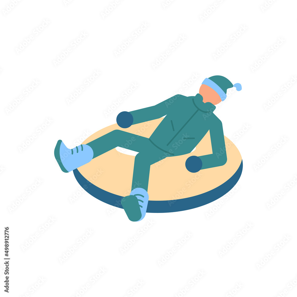 Obraz premium Man rides snow tubing in the snow isolated on white background