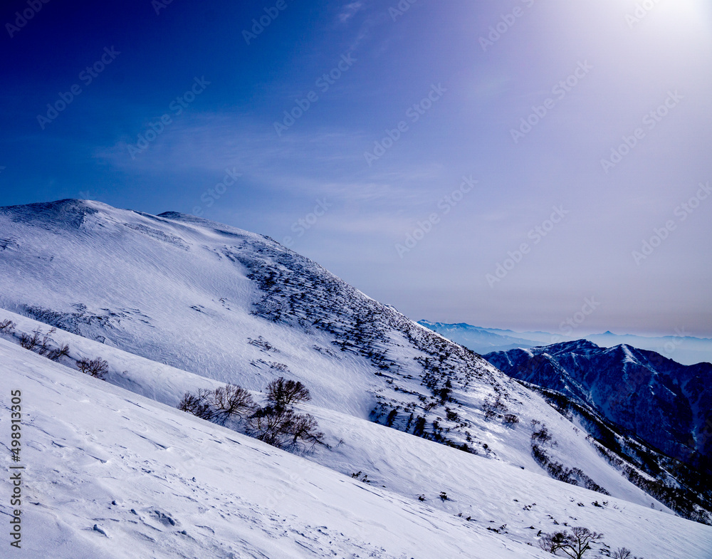 平標山の雪に覆われた山肌