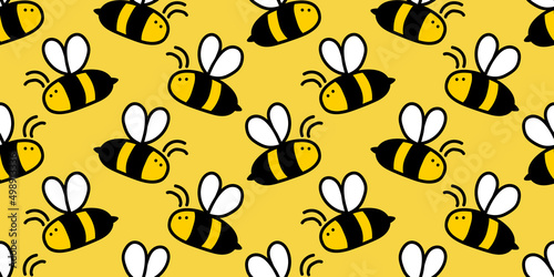 Small cute honey bee hand drawn seamless vector background