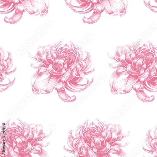 Vector seamless floral pattern with Chrysanthemum flowers.