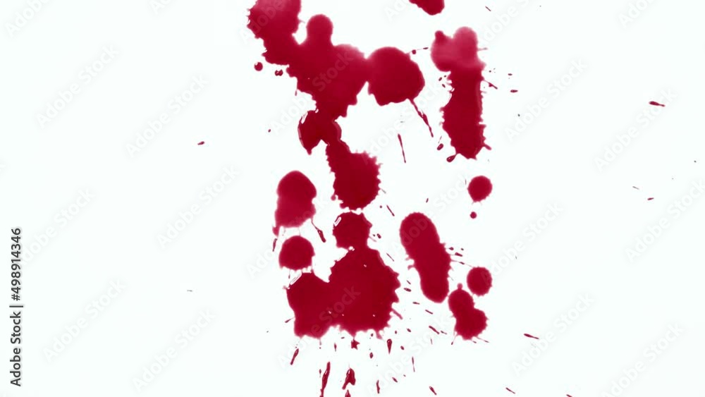 Blood drops on white background. 4K footage
