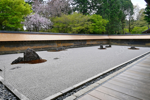 春の京都市 世界遺産龍安寺の石庭02