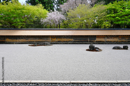 春の京都市 世界遺産龍安寺の石庭01