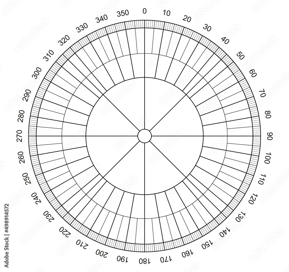 Circular Protractor. Measuring degrees tool. Round scale, Level indicator. Protractor stroke actual size. - obrazy, fototapety, plakaty 