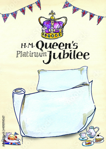 Cheerful vintage HM Queen's Platinum Jubilee blank A3, A4, A5, poster background