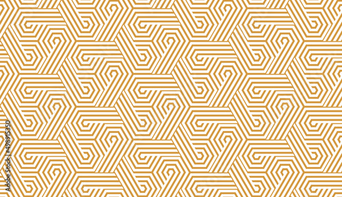 Abstract geometric pattern with stripes, lines. Seamless vector background. White and gold ornament. Simple lattice graphic design