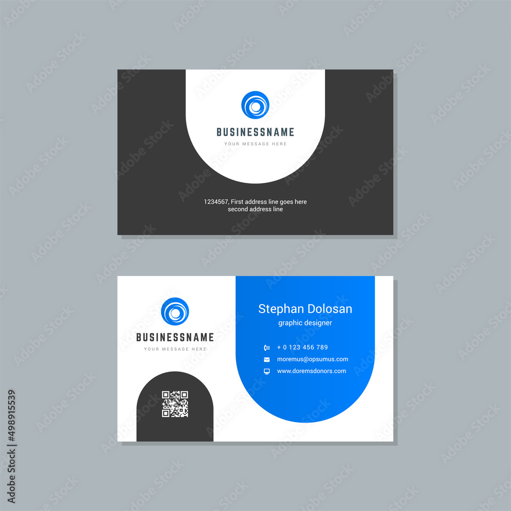 Business card design blue and black colors template modern corporate branding style vector illustration. Two sides with abstract logo on clean background Business card design blue and black colors template modern corporate branding style vector illustration. Two sides with abstract logo on clean background