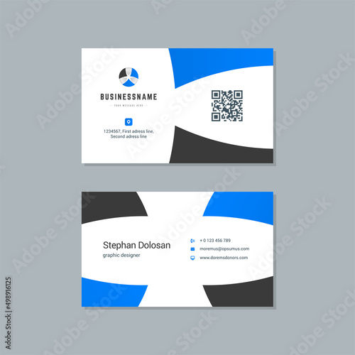 Fototapeta Naklejka Na Ścianę i Meble -  Business card design blue and black colors template modern corporate branding style vector illustration. Two sides with abstract logo on clean background