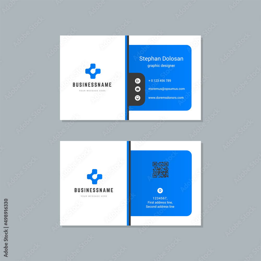 Business card design blue and black colors template modern corporate branding style vector illustration. Two sides with abstract logo on clean background Business card design blue and black colors template modern corporate branding style vector illustration. Two sides with abstract logo on clean background