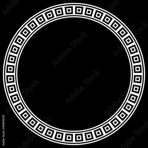 Abstract greek key pattern frame. Elegant modern circle maze motif on black background. Border template.
