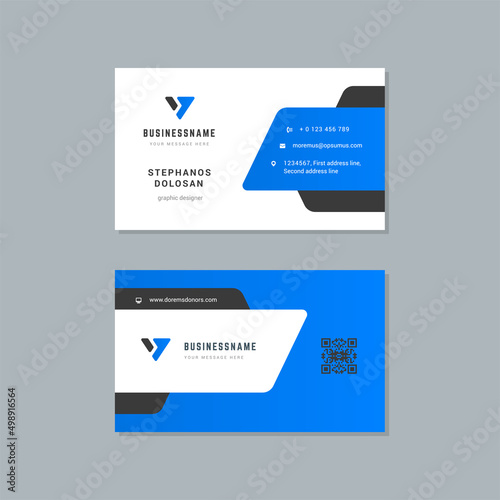 Business card design blue and black colors template modern corporate branding style vector illustration. Two sides with abstract logo on clean background