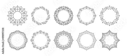 Set of decorative frames Elegant vector element for design in Eastern style, place for text. Floral black and white borders. Lace illustration for invitations and greeting cards.