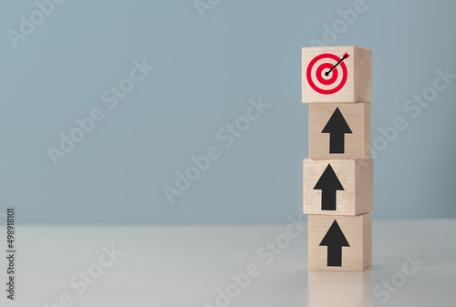 Business achievement goal and objective target concept. copy space. Business growth, boost up business, progress in business or success concept photo