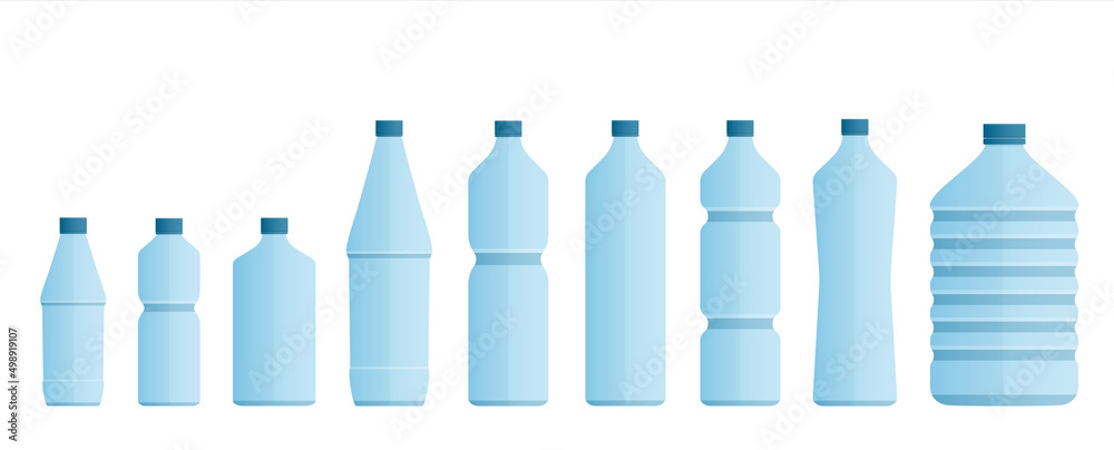 A set of clean plastic bottles of different shapes and sizes, EPS 10 vector. A set of clean plastic bottles of different shapes and sizes, EPS 10 vector.
