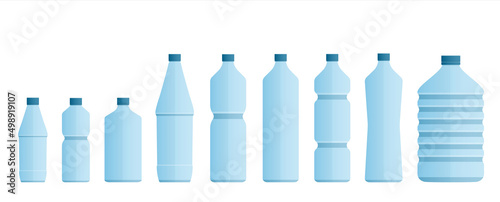 A set of  clean plastic bottles of different shapes and sizes, EPS 10 vector.