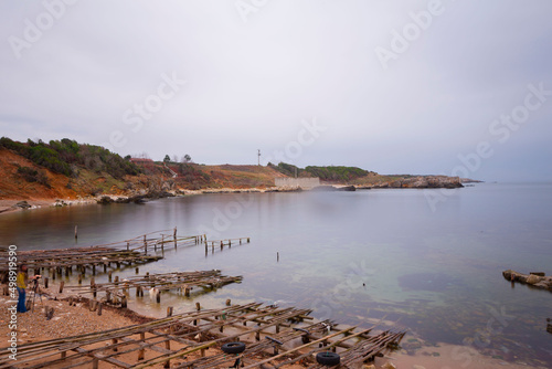 The rocky coast of Bagirganli village of Kandira district. photo