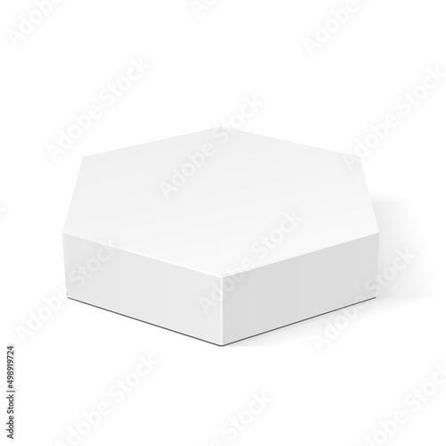 Mockup White Cardboard Hexagon Box Packaging For Food, Gift Or Other Products. Illustration Isolated On White Background. Mock Up Template Ready For Your Design. Product Packing Vector EPS10 © Pack
