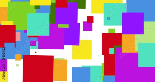Animation of vivid colorful squares covering white background photo
