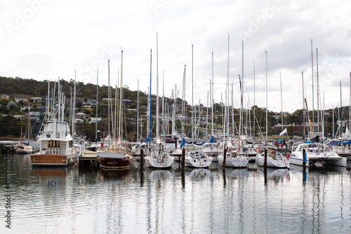Yachts moored on the Derwent river at the Bellerive Yacht Club © Steve Lovegrove