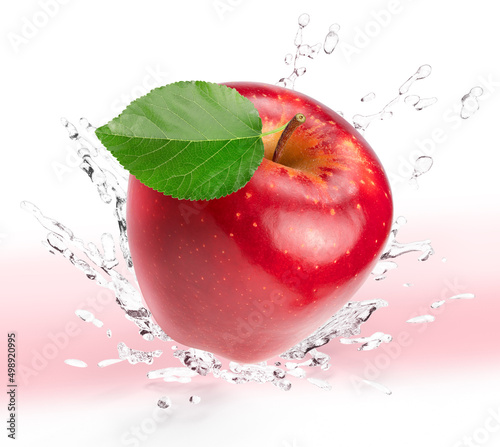 Fresh Red apple falling in the air with splash water isolated on white background, Apple on white background With clipping path.