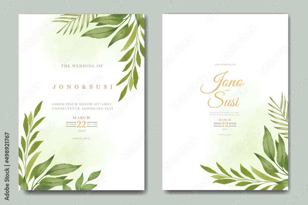 greenery leaves wedding invitation card set watercolor