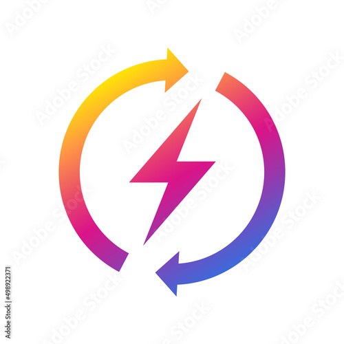 Free Download Lightning electric icon, Bolt with recycling rotation arrow sign, Renewable energy sign, Vector illustration - GFXLoad