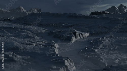 Sci fi alien planet landscape futuristic rock surreal lighting space travel. Science fiction illustration. 3D illustration