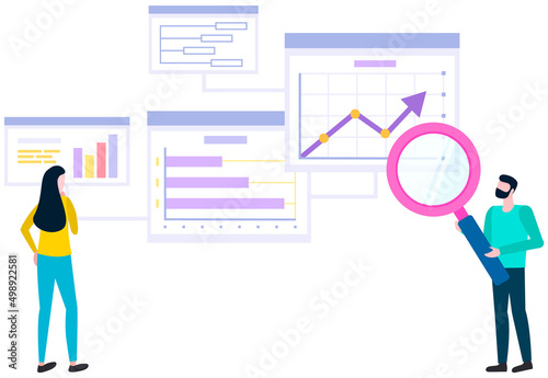Women analysing diagrams, brainstorming. Marketing research results presentation. Colleagues discuss statistical indicators, business statistics. Female employees work with financial data analysis