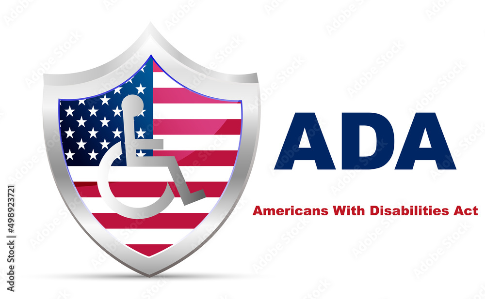 ADA Americans With Disabilities Act Shield With USA Flag And ada-americans-with-disabilities-act-shield-with-usa-flag-and