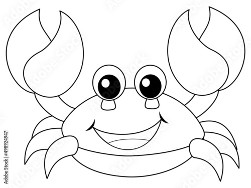 Children coloring book. Sea dweller, funny crab. An isolated animal on a white background.