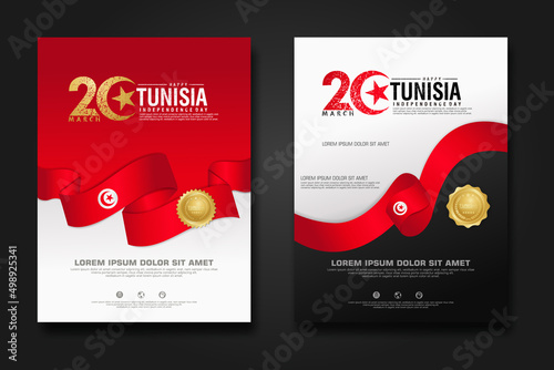Set poster design Tunisia happy independence Day background template