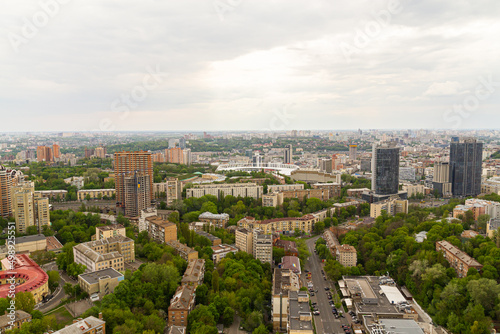 Ukraine, Kyiv – May 02, 2015: Aerial panoramic view on central part of Kyiv from a roof of a high-rise building