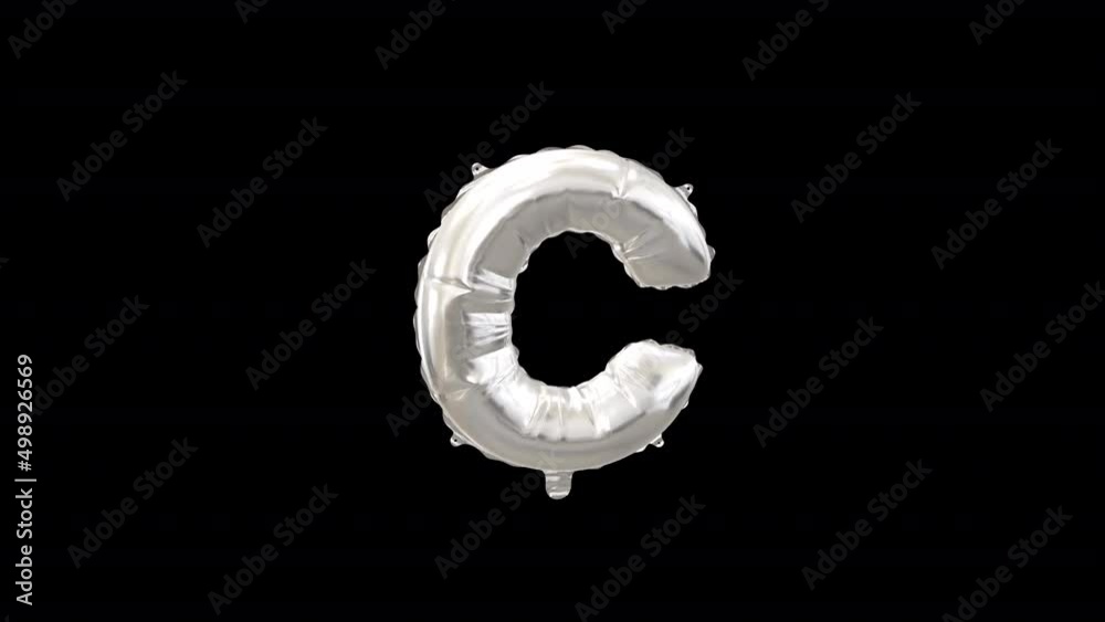 Silver Helium Balloon with Letter C. Loop Animation with Alpha Channel Prores 4444.