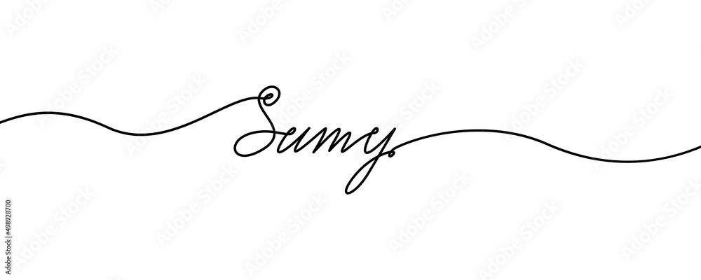 Hand drawn name of Sumy city which is in Ukraine in One line vector style on white background Hand drawn name of Sumy city which is in Ukraine in One line vector style on white background
