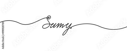 Hand drawn name of Sumy city which is in Ukraine in One line vector style on white background