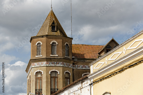 frieze of art nouveau azulejos on the facade of a villa in the city of Cuba, Alentejo, Portugal