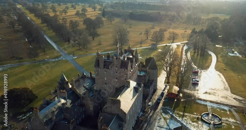 Aerial view of Glamis Castle in Scotland  photo
