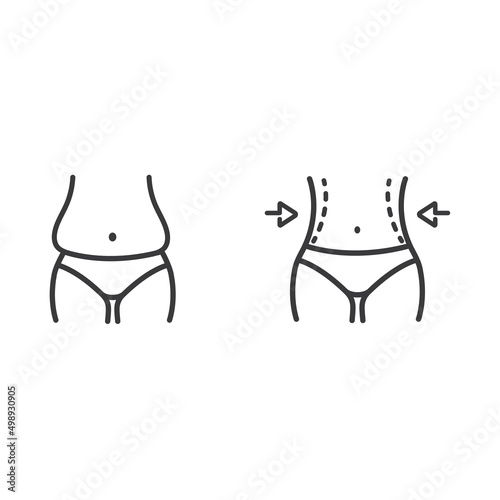 Thick and thin female waist. World obesity day.