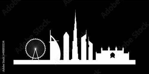 Платно Dubai white silhouette, sights, Emirates, UAE, Burj Khalifa, Ain Dubai, Atlantis The Palm, Rose Tower, Emirates Towers, Burj Al Arab